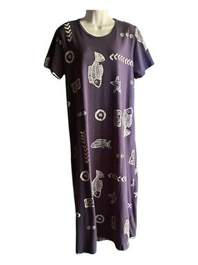 Jostar Women’s Navy Midi Dress with White Fish Print USA Sz M
